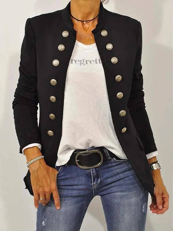 Casual Long Sleeves Buttoned Stand Collar Jackets Outerwear
