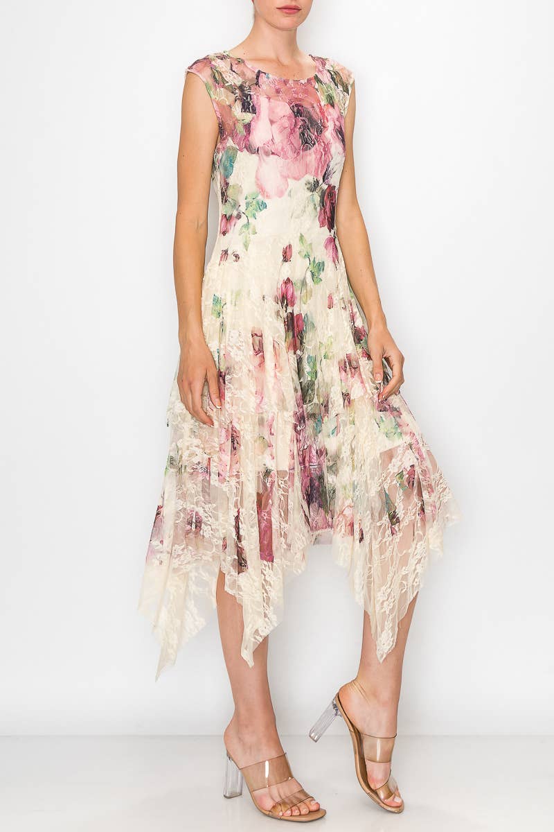 Sleeveless tiered all lace dress by  Origami Apparel
