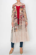 Chic Contrast Longline Blazer Jacket With Mesh Tulle Panel