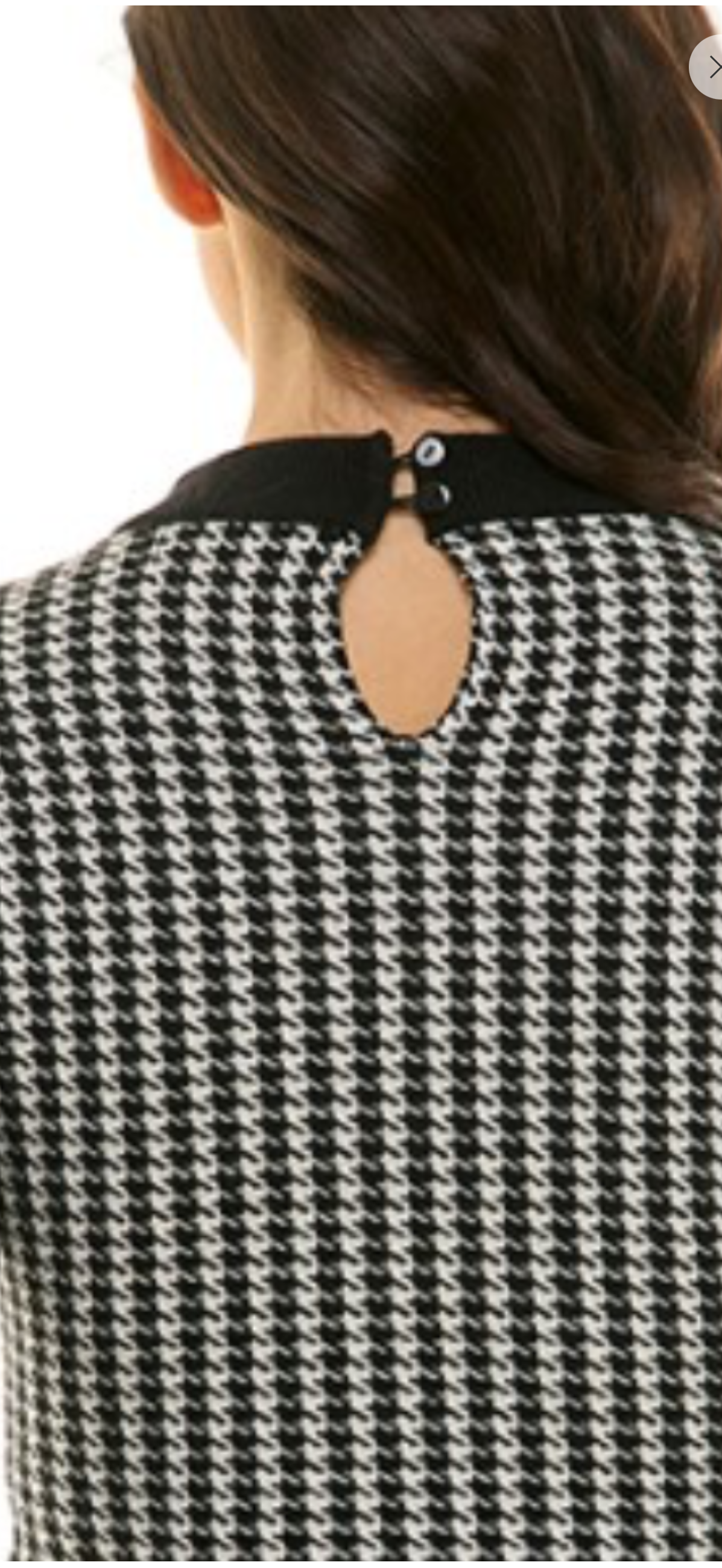 Houndstooth Chain Trim Cropped Sweater Black White Gold Long Sleeve Keyhole Back