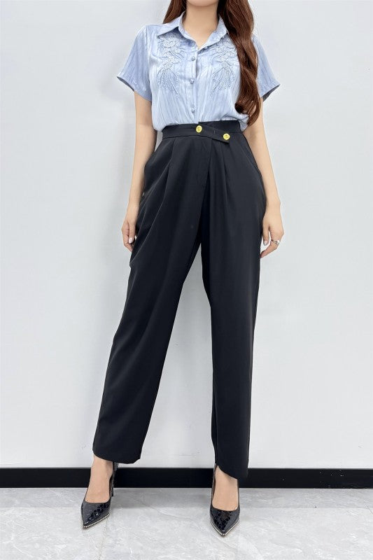 Black La Ros High-Waisted Dress Pants-Black