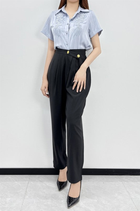 Black La Ros High-Waisted Dress Pants-Black