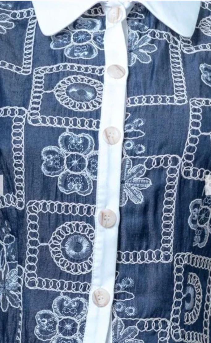 Embroidered Collar Vest and Shorts Set