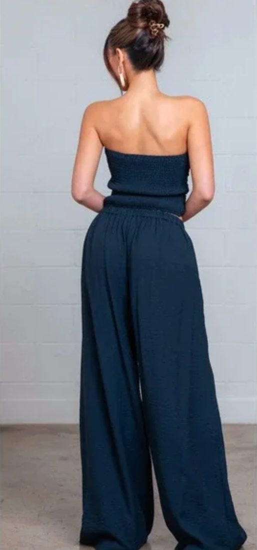 Solid Ruched Sleeveless Top and Pants Set