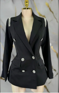 Black Double-Breasted Women's Blazer with Rhinestone Accents
