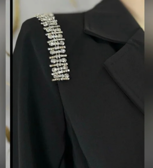 Black Double-Breasted Women's Blazer with Rhinestone Accents