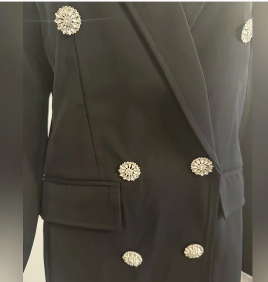 Black Double-Breasted Women's Blazer with Rhinestone Accents