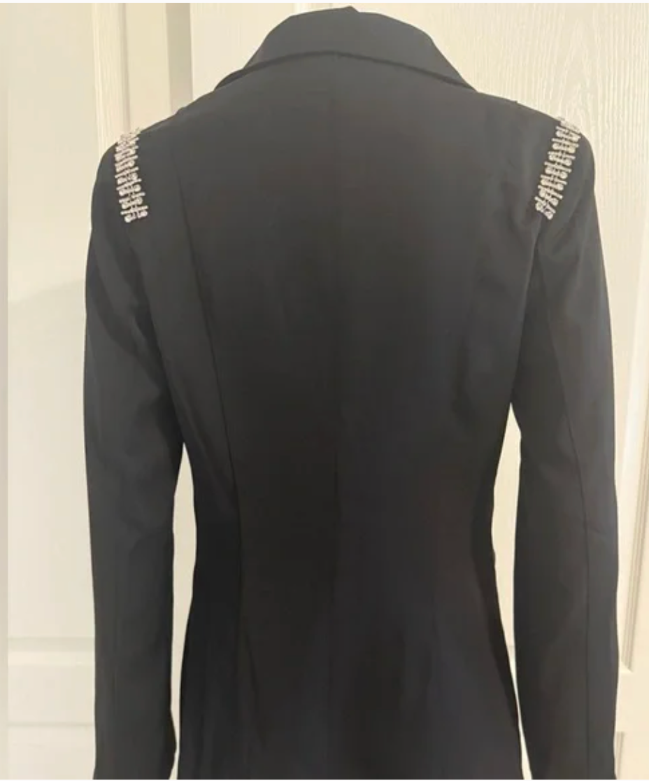 Black Double-Breasted Women's Blazer with Rhinestone Accents