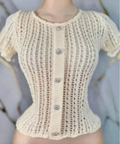 Cream Open-Knit Short Sleeve Button-Front Tunic Top