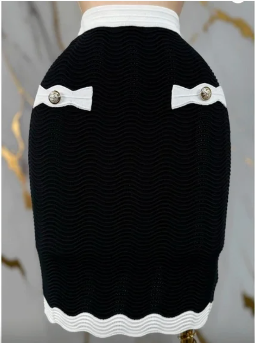 Black Knit Skirt with White Bow Accents