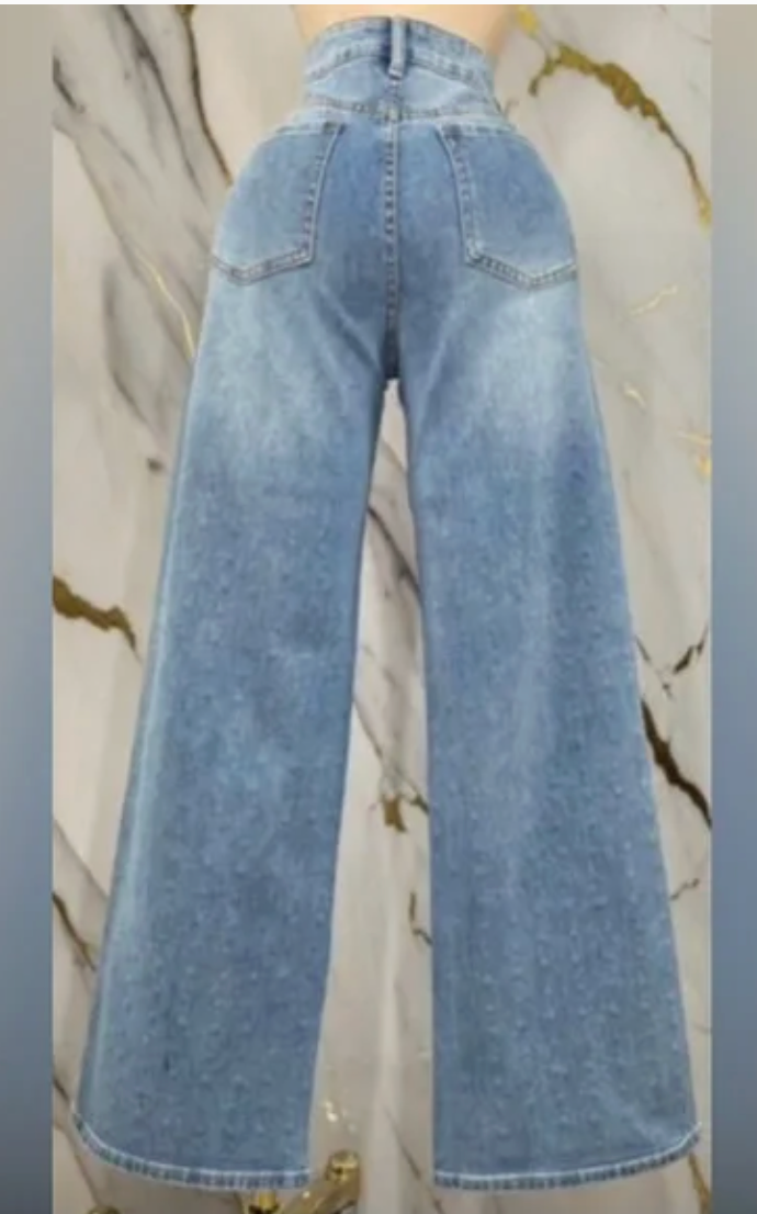 Embellished Light Blue Wide-Leg Women's Jeans