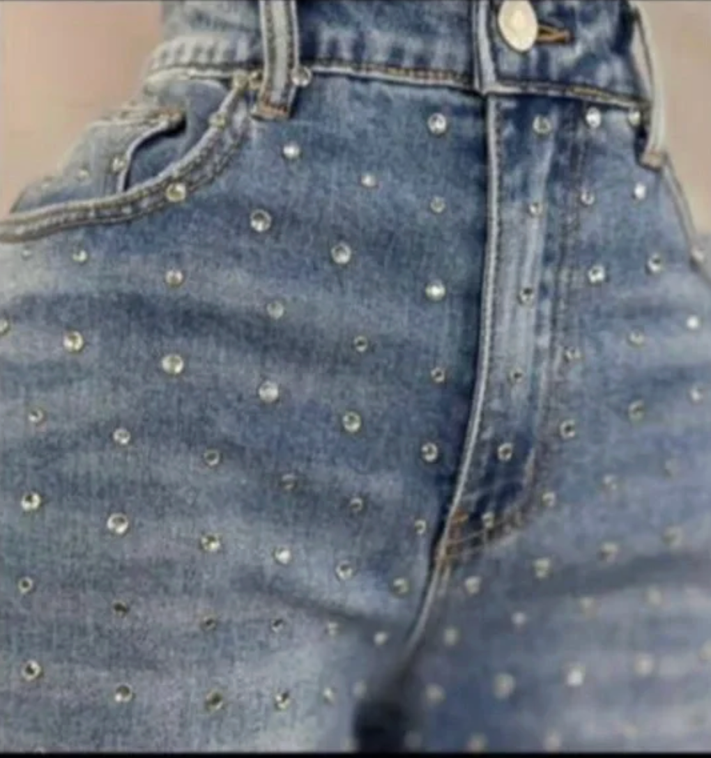 Embellished Light Blue Wide-Leg Women's Jeans