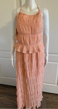 Lizette Collection Peach Smocked Halter Maxi Dress Open Back Peplum Tiered