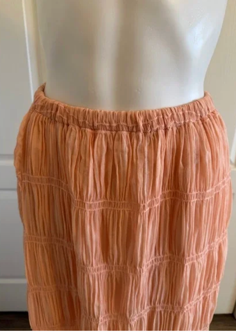 Lizette Collection Peach Smocked Halter Maxi Dress Open Back Peplum Tiered