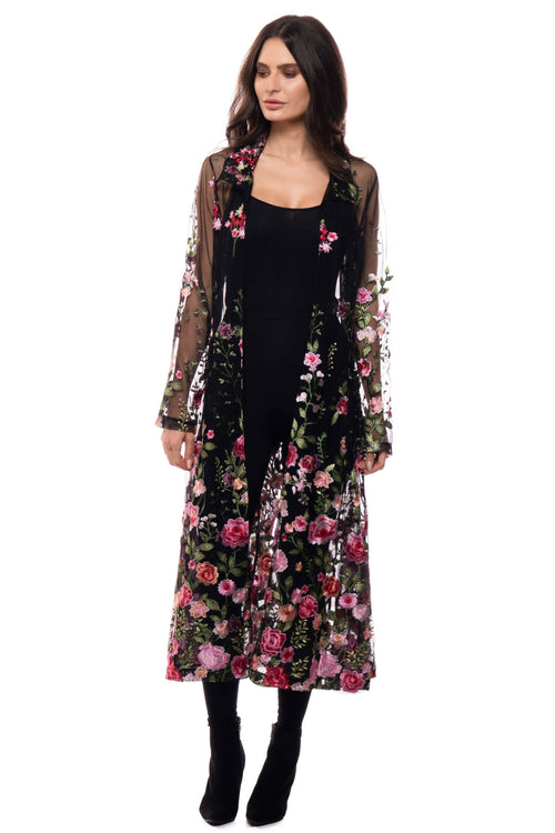 Adore Embroidered Mesh Duster Jacket -Floral- Unique