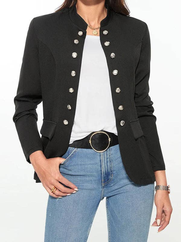 Casual Long Sleeves Buttoned Stand Collar Jackets Outerwear