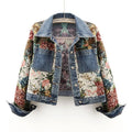 Vintage-inspired denim jacket romantic floral tapestry