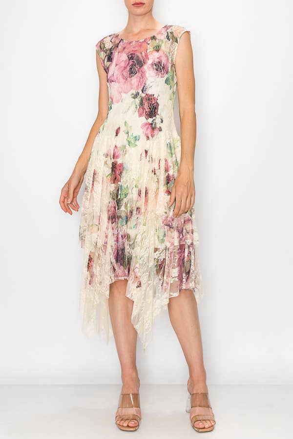 Sleeveless tiered all lace dress by  Origami Apparel