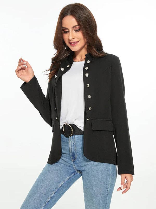 Casual Long Sleeves Buttoned Stand Collar Jackets Outerwear