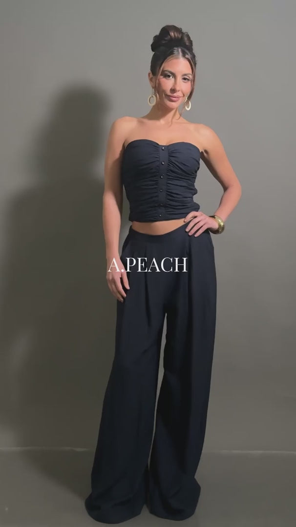 Solid Ruched Sleeveless Top and Pants Set