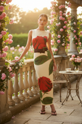 Round Neck Rose Printed Maxi Dress in elegant setting